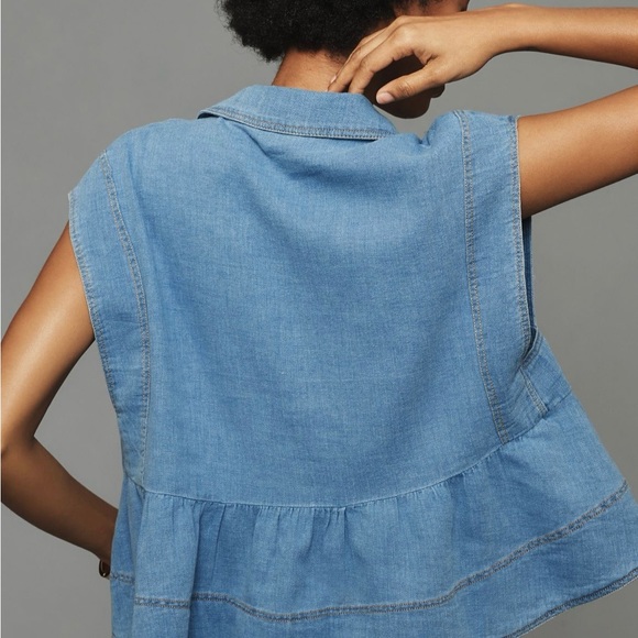 Anthropologie Pilcro Sailor Denim Babydoll Blouse NWT! - Picture 3 of 14